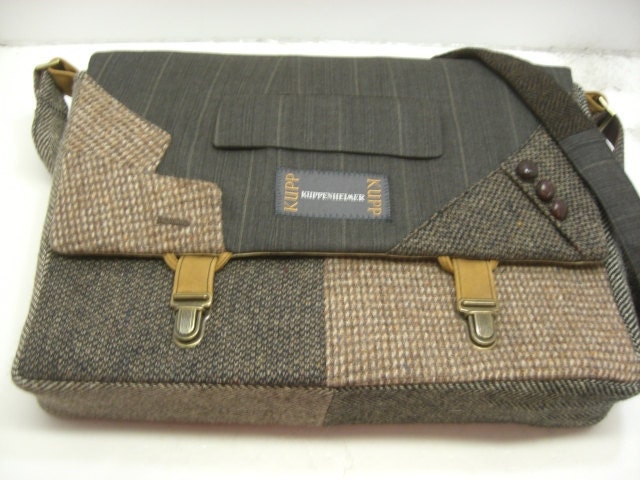 handbag, Womens, Mens Messenger Bag  Laptop Sleeve,Trunk Latch collar and sleeve accents,Recycled Suit Coat