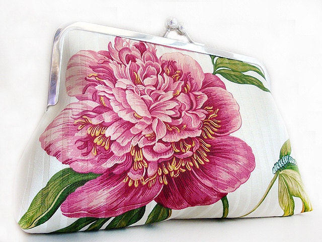 Peony Flower Wedding Purse Bag Clutch  Bridesmaid Gift by Lolis Creations