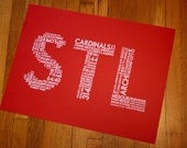 STL (24 x 18 Hand-screened St Louis Word Cloud Poster Print in Red)