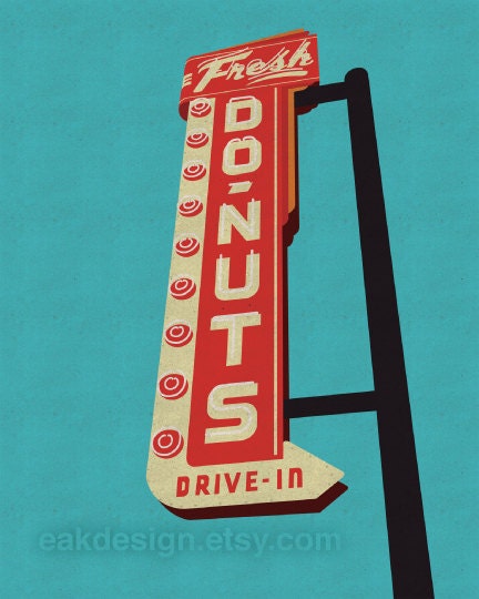 Donuts Drive-In (8 x 10 Retro Donut Sign Print)