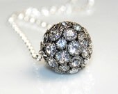 Black Rhinestone Ball Necklace -Sterling Silver -18 inches long - ELEVEN13