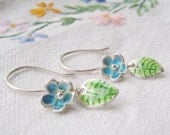 Enamel and fine silver forget-me-not earrings