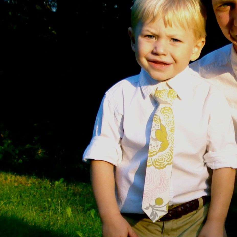 Baby Boy's Tie - Poppies Print - Olive, Cream, Pink, Grey & Tan