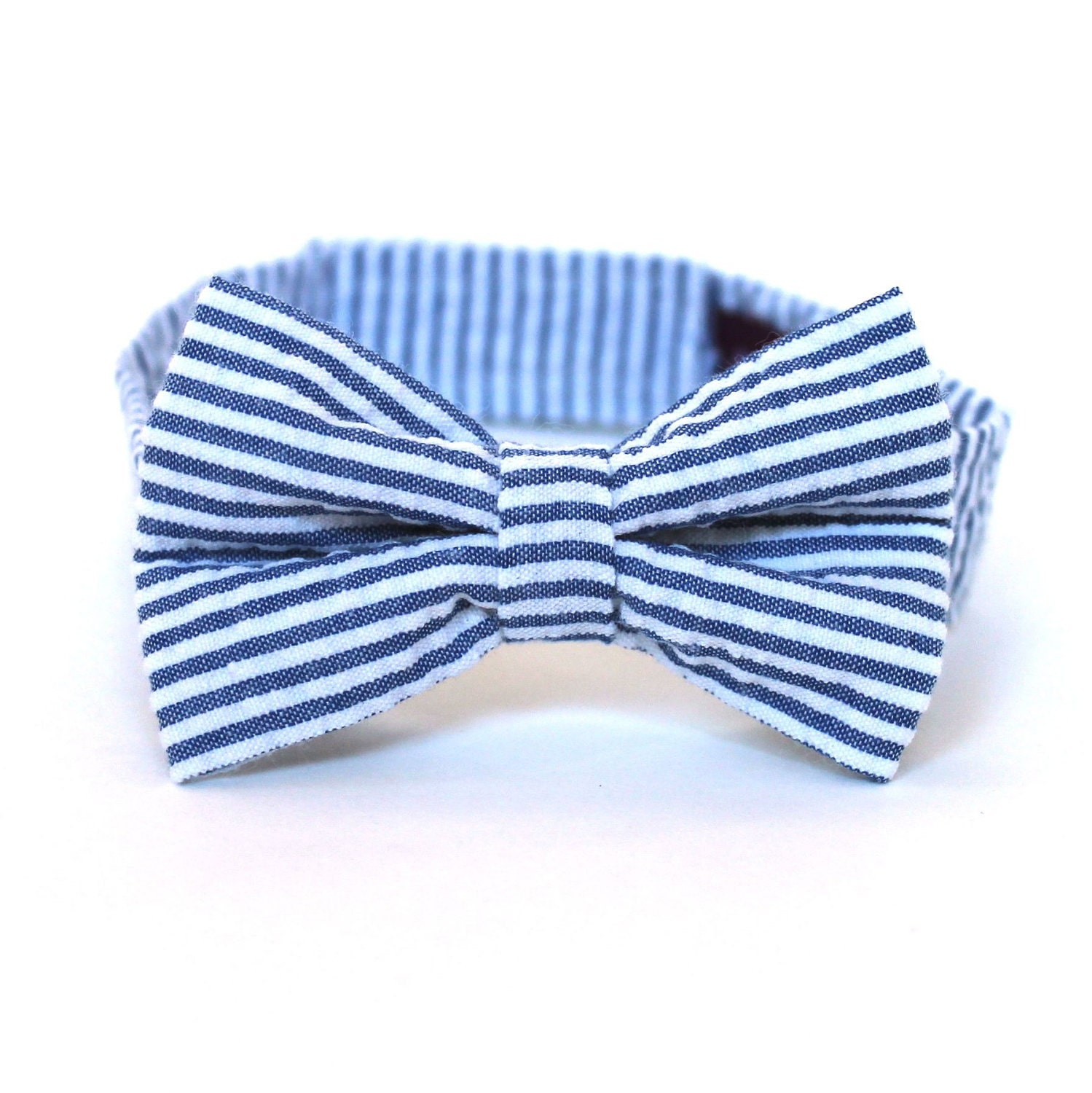Boy's Bow Tie - Navy Blue Seersucker Stripe - any size
