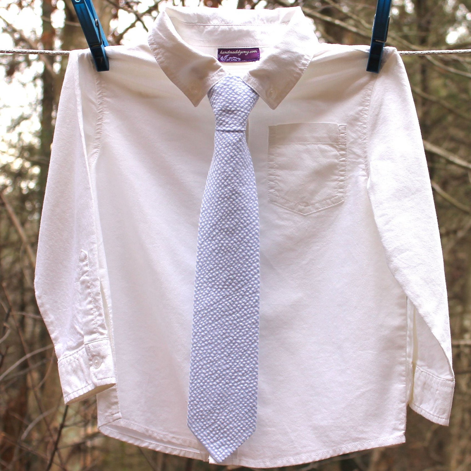 Boy's Tie - Light Blue Seersucker - any size necktie