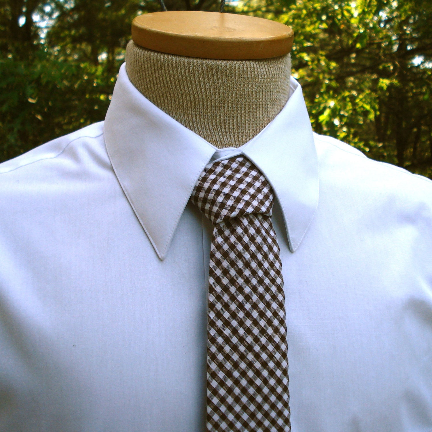 Men's Tie - Chocolate Brown Mini Gingham - Tiny Plaid Check Necktie