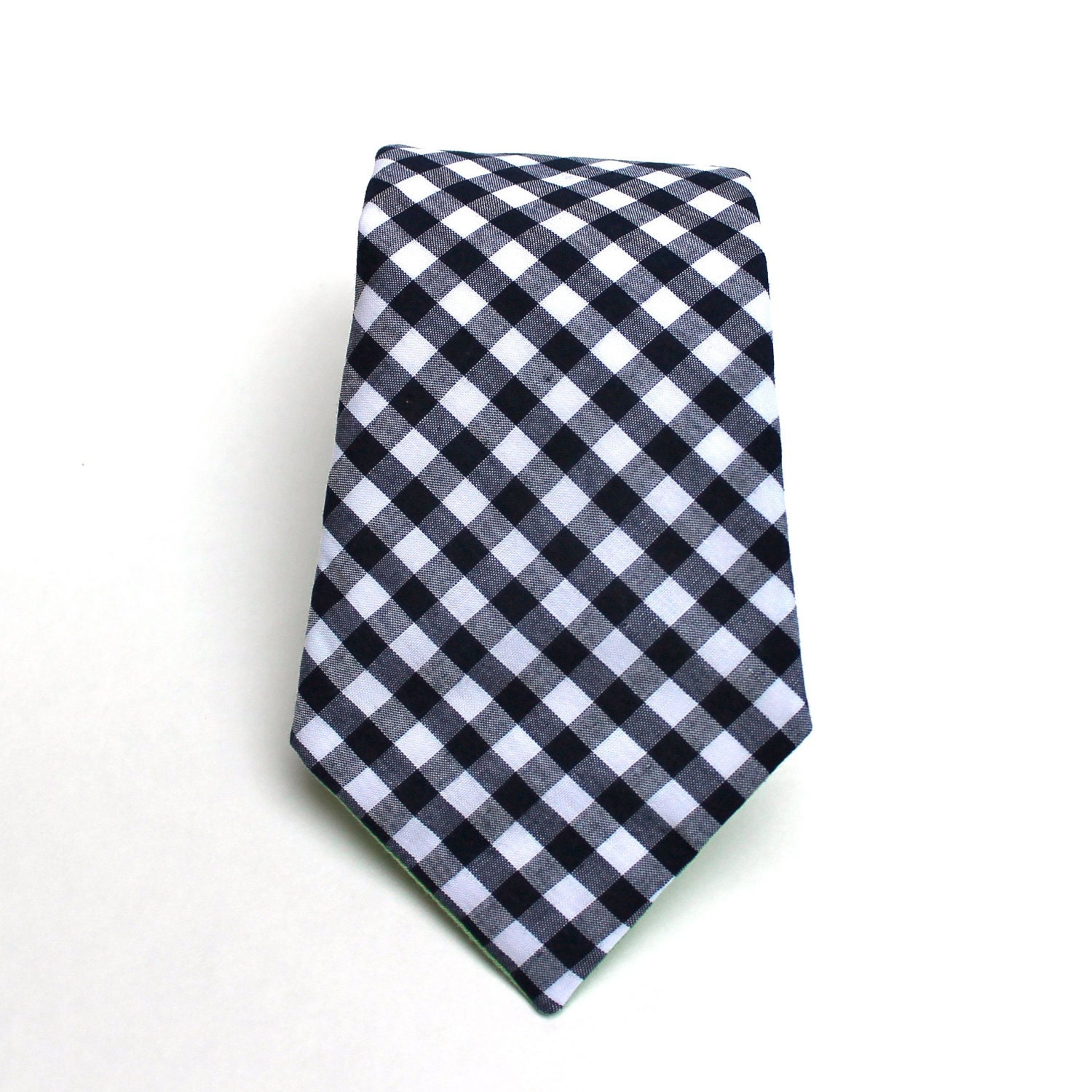 Men's Tie - Navy Blue Gingham - Navy Blue and White Checks