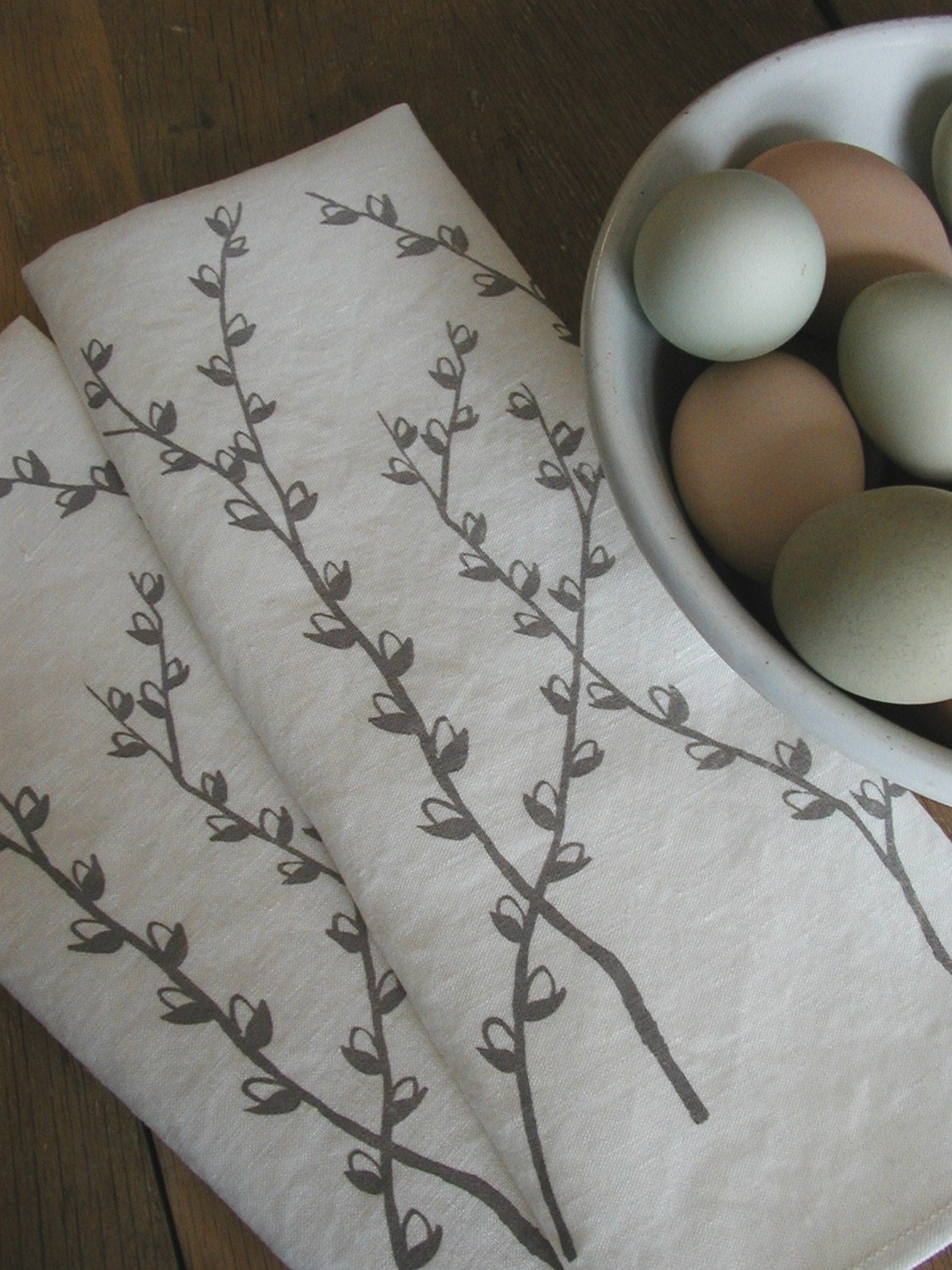 Tea Towels- Organic Linen-Pussy Willows- Set of Two Seconds- Sale-Dish Towels
