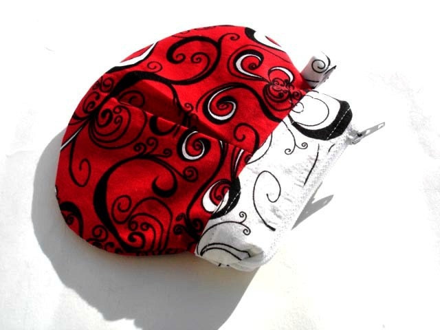 Coin purse small clutch bag, red black white, zip top closure coin purse bright modern