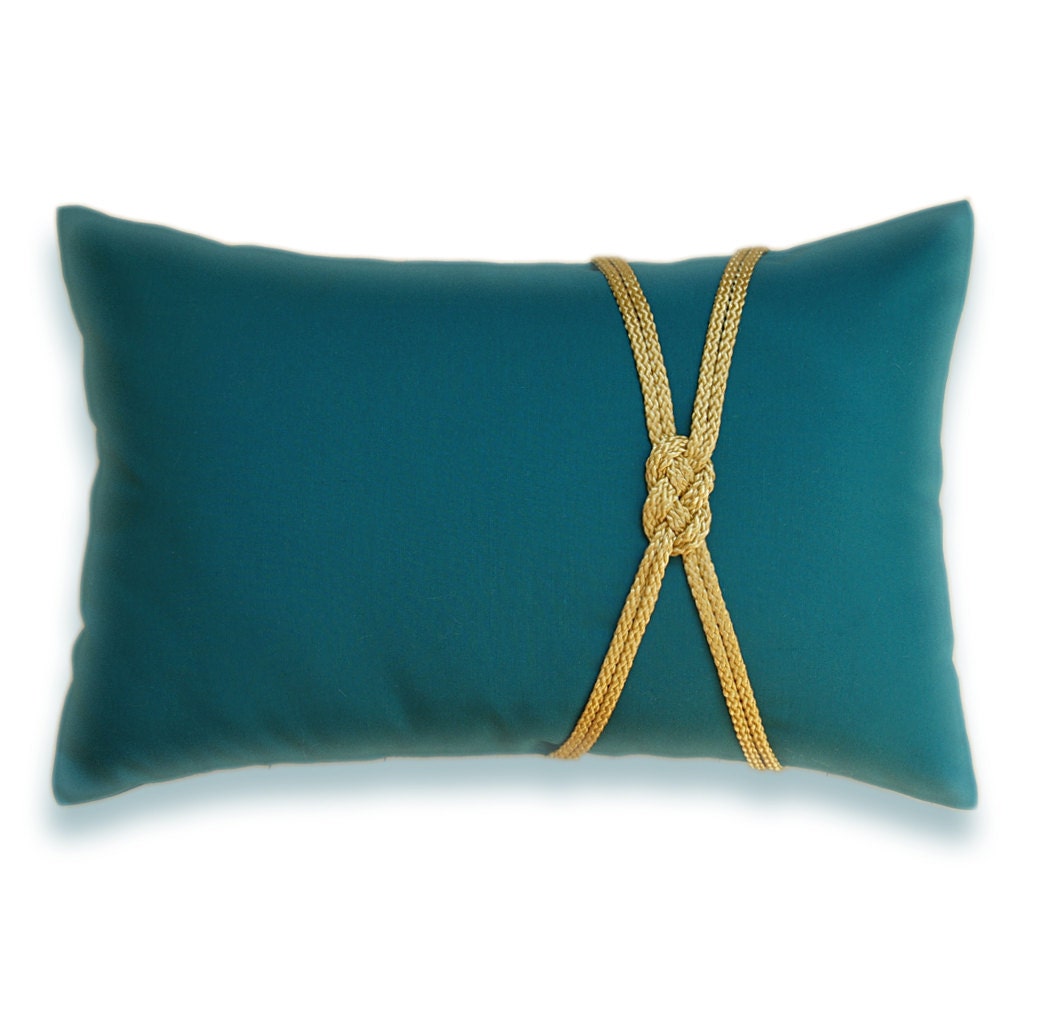 Dark Teal Blue Gold Lumbar Pillow Case 12 x 18 in JESSICA DESIGN