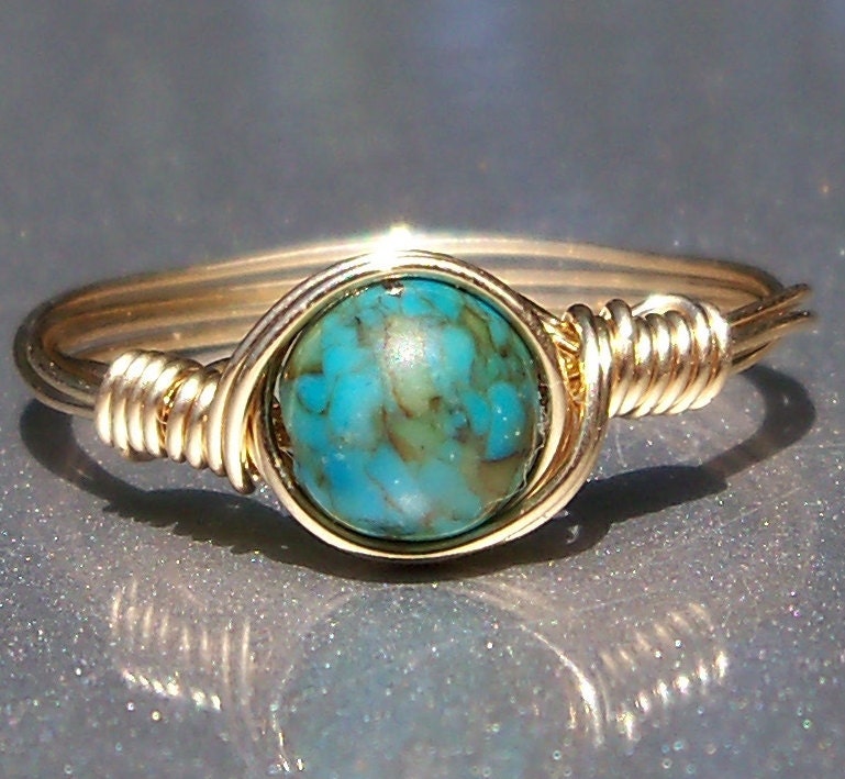 Mosaic Turquoise 14k Gold Filled Wire Wrapped Ring