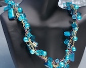 Teal Blue Wire Crochet Necklace, 18 Inch,