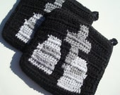 Graveyard Potholders - Black and Grey Cemetery Potholders - Crochet Pot Holders, Hotpads, Hot Pads, Trivet Set of Two - Gothic, Horror Gift