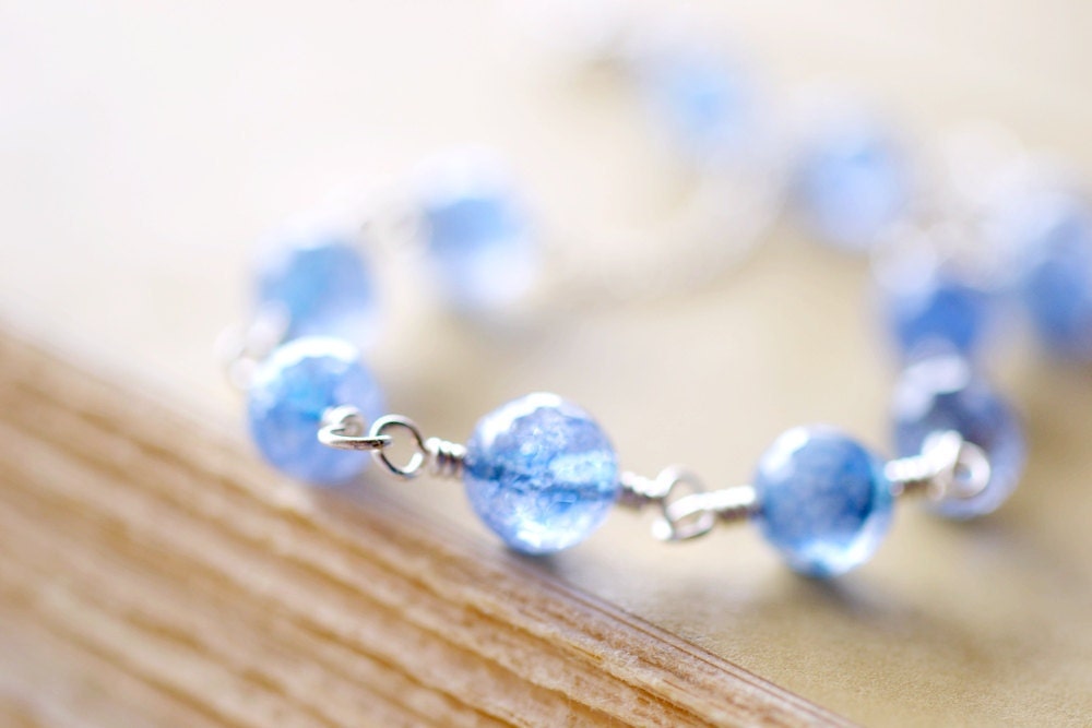 Blue Topaz Necklace, Sterling Silver and Gemstone, Cornflower Blue Wire Wrapped Stones - waterwaif