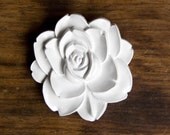 White Resin Rose Brooch - Oversized 60s Brooch - Snow White