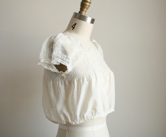 Ivory Silk Camisole with Crochet - Edwardian Crop Top