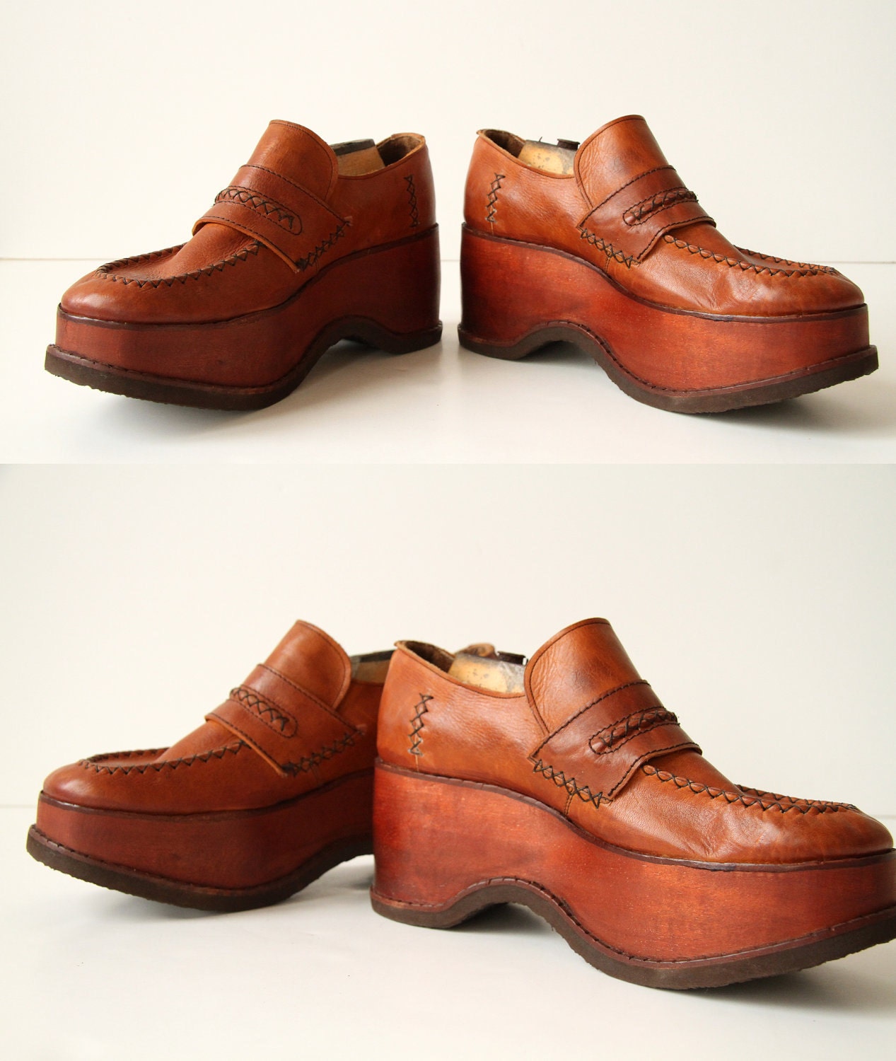 Tan Leather Disco Platforms