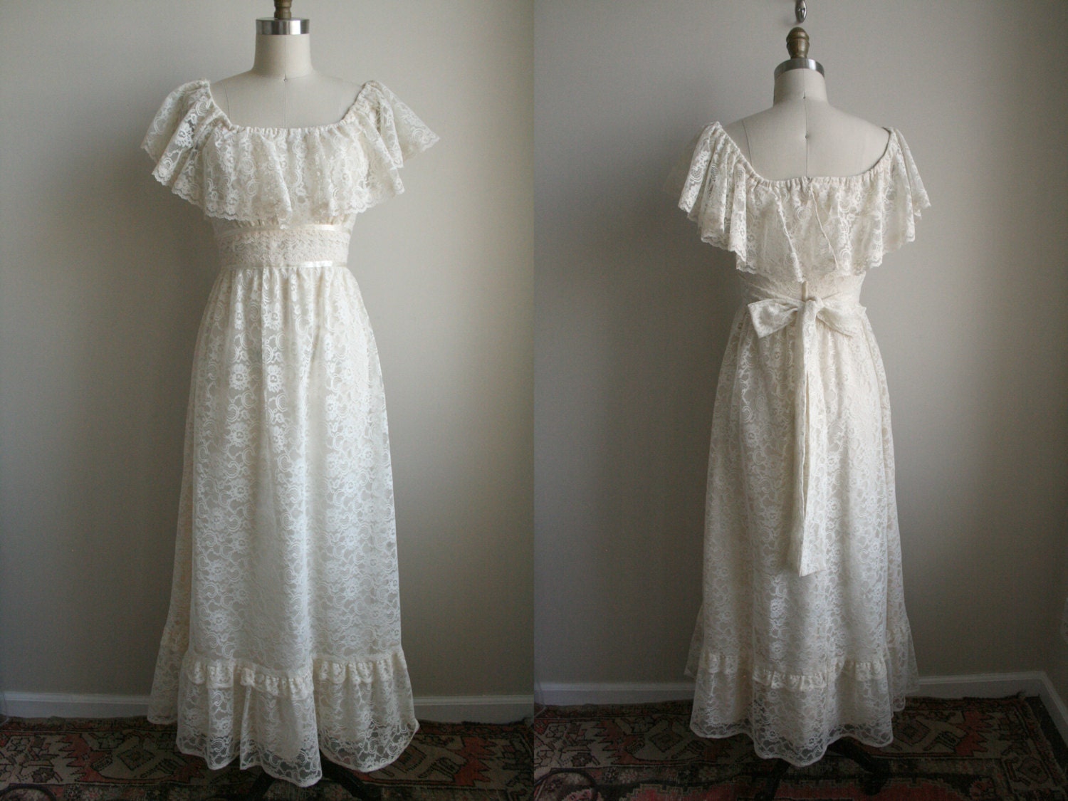 Lace Wedding Dress - Flutter Ruffle Sleeve