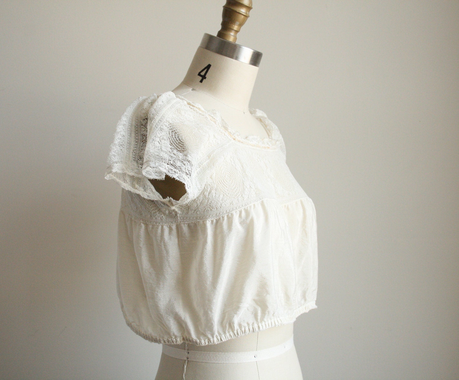 Ivory Silk Camisole with Crochet - Edwardian Crop Top