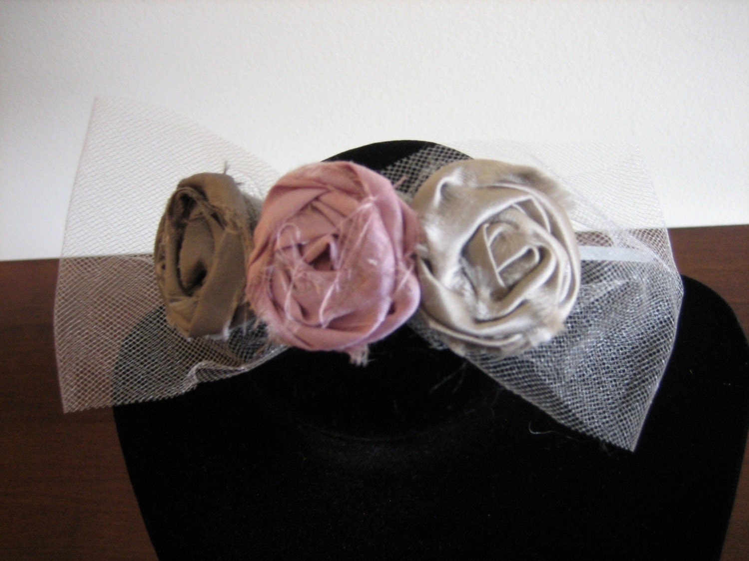RIA Headband - Silk Dupioni Rosette Headband with Tulle