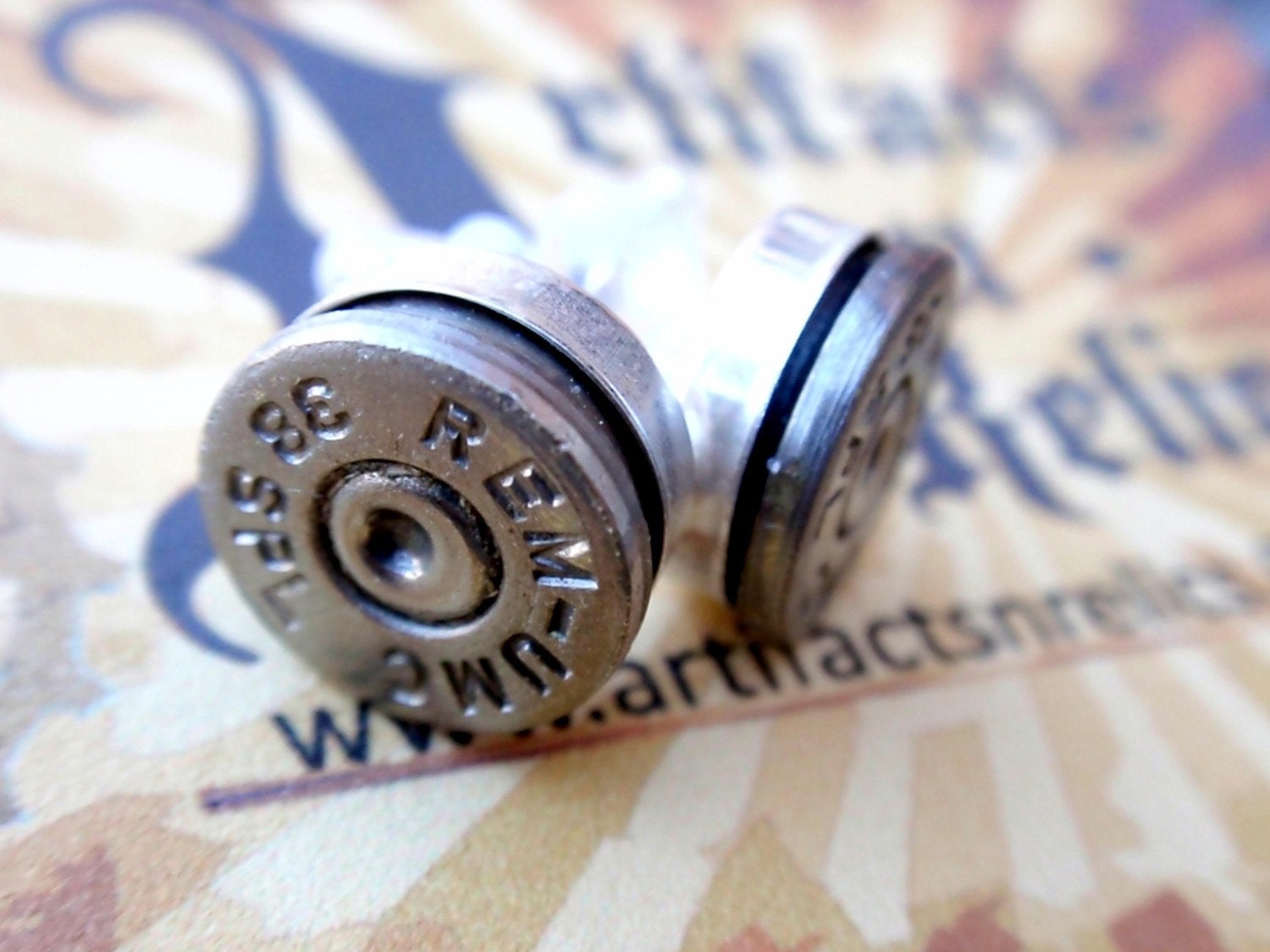 Bullet Earrings 38 Special.. Premium Bullet Shell Sterling Silver Post Earrings... Two Tone silver and gold