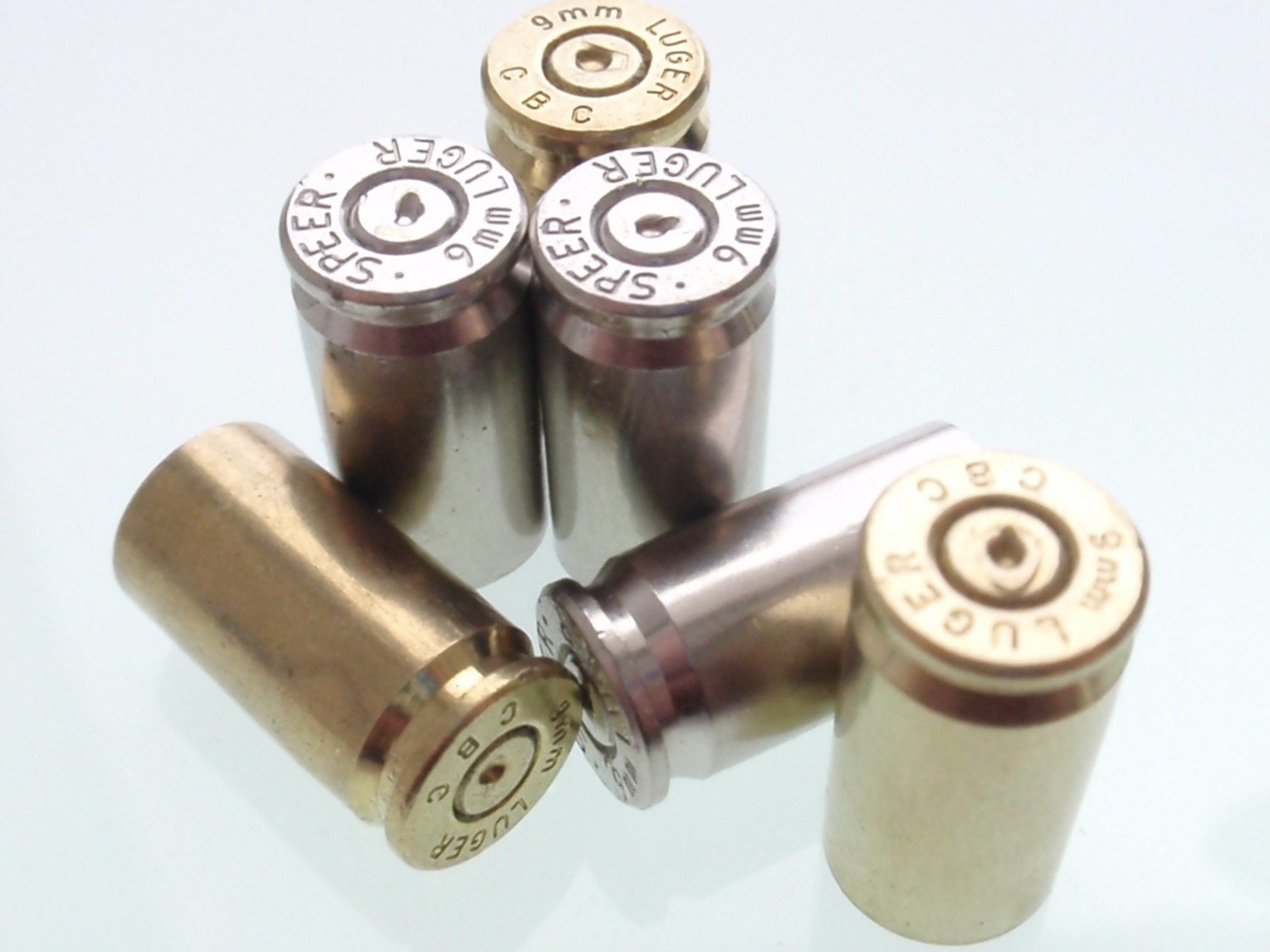 10 mixed 9mm Nickel and brass Empty brass shells bullet casings, rounds, cases, cartridges empties, shells reloads, reloading brass spent