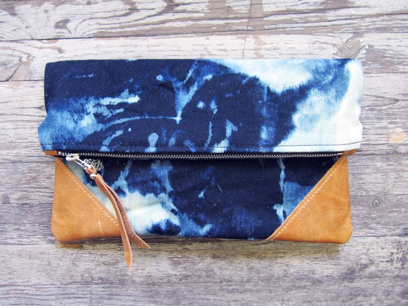 THE CONSTELLATION leather and canvas clutch