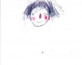 Original Drawing Of A Person With Astigmatism In Blue And Red On Paper by Rina Miriam Drescher