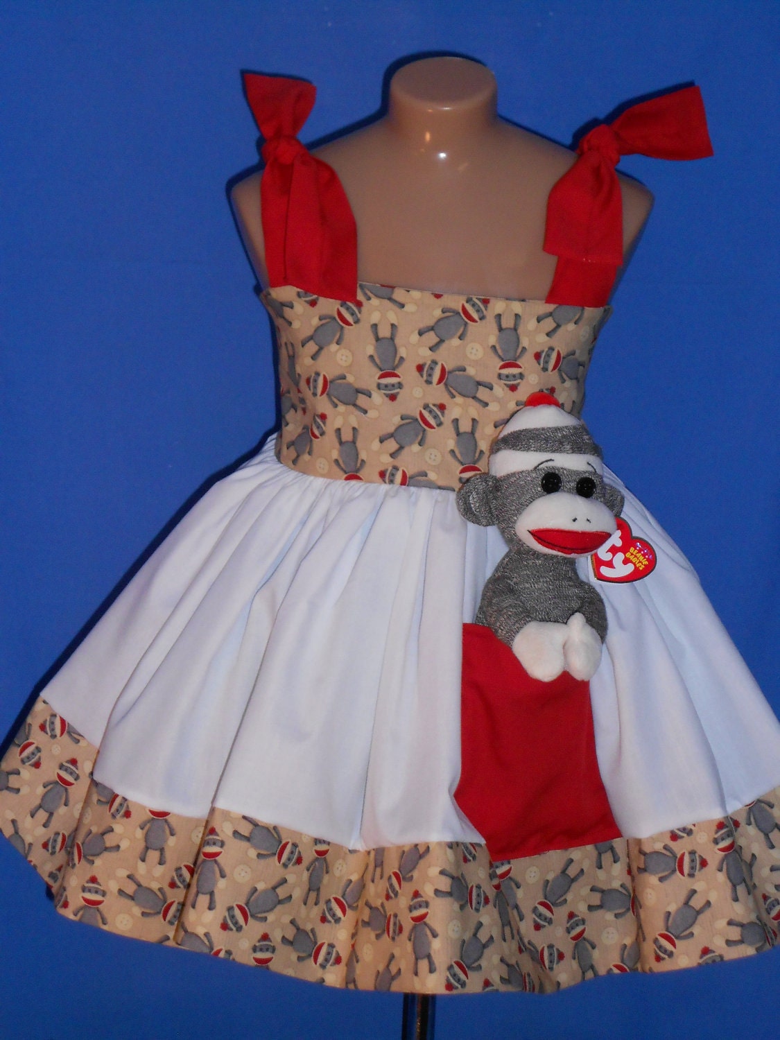 Boutique OOAK  Custom "Mommy, There Is A Sock Monkey in My Pocket" Dress