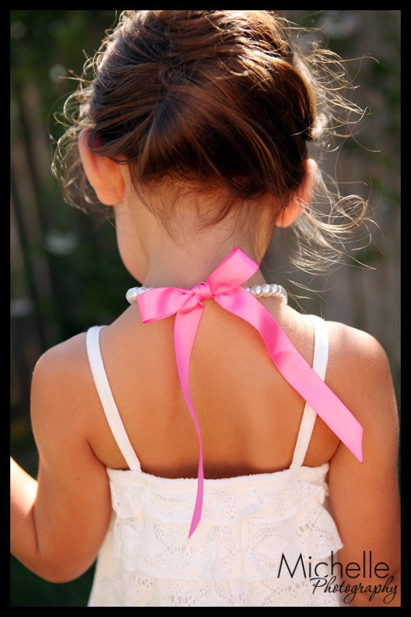 Little Girl Pearl  and ribbon Necklace and Bracelet set flower girl jewelry or first pearls