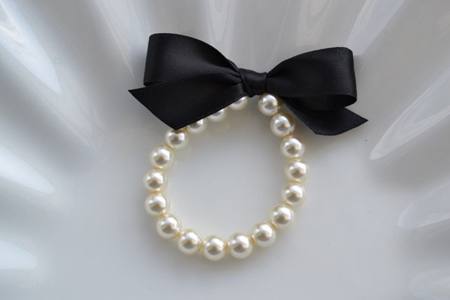 Little Girl Pearl Bracelet with ribbon for flower girl gift, birthday gift, baby or girls photo prop