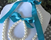 Little Girl  Pearl Necklace and Bracelet set perfect for flower girl gift, birthday gift or first pearls
