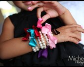 Custom Made Girls Pearl Bracelet with ribbon for flower girls, toddler birthday, or babies photo prop