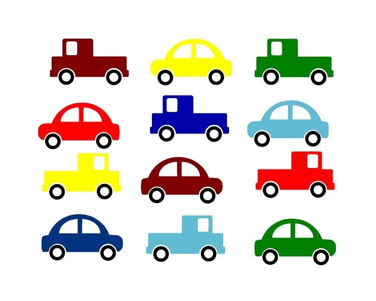 Childrens Vinyl Wall Decal- Sweet and Simple Car and Truck Setof 12