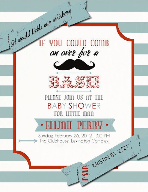 Moustache (Mustache) Bash Printable Party with Customized Invitation for Little Man