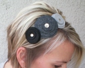Headband...Flower..Felt..Three Flower Cluster Headband (charcoal,grey,black)