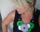 Bib necklace...statement...felt...Flower Swirl Necklace (mod green)