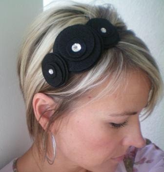 Flower Headband...felt...Three Flower Cluster Headband (black)