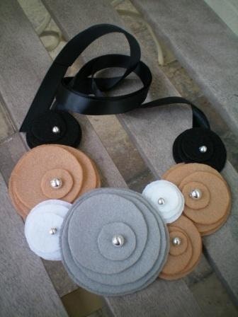 Bib necklace...flower felt necklace...statement necklace...Flower Swirl Necklace (black, tan, gray, white)