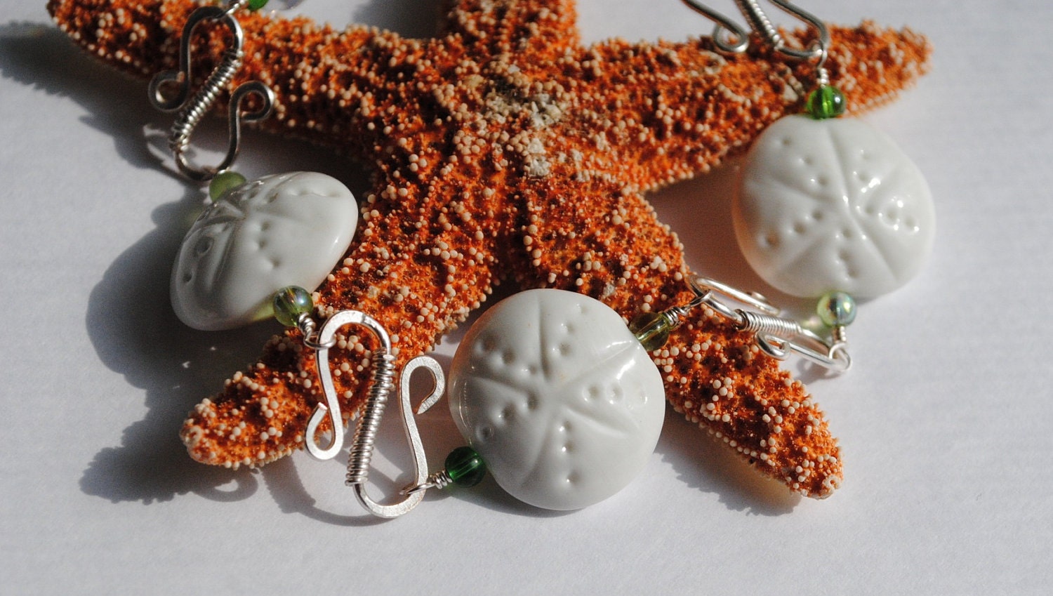 Lampwork Bracelet, Wire Wrapped Bracelet, Sand Dollar Dreams