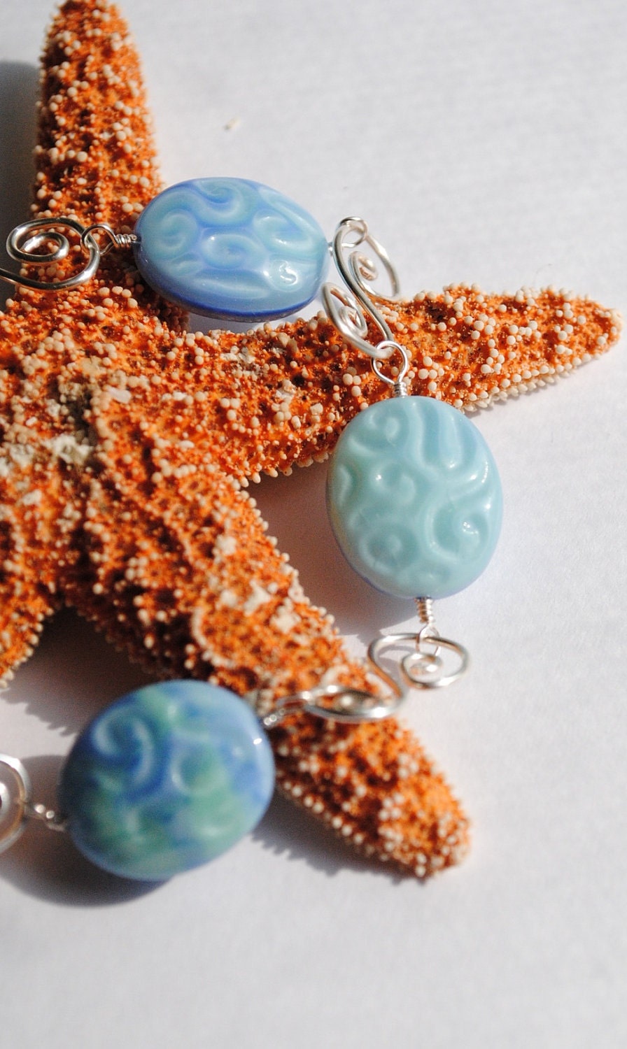 Wire Wrapped Bracelet, Lampwork Jewelry, Wave Bracelet