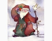 Santa Clause Card- Santa Christmas Greeting Card- Santa Watercolor Painting Illustration Print - Santa Clause Art