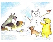 Dog Card- Dog Christmas Card- Dog Art- Funny Dogs Watercolor Illustration Painting Print 'Winter Woofs'