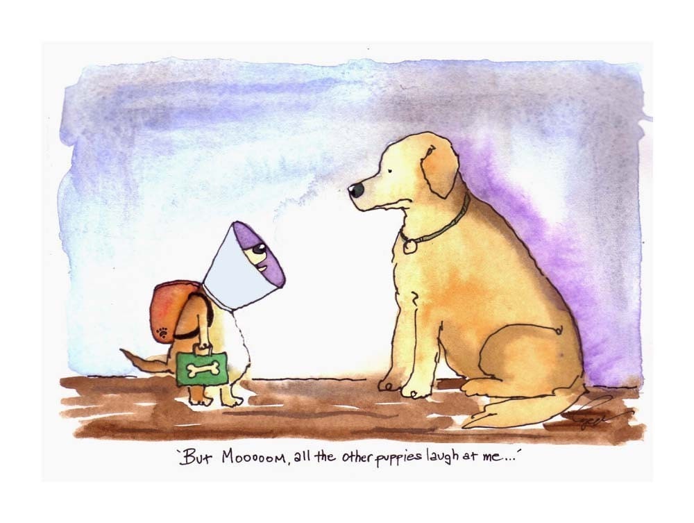 Buy funny e greeting cards - Dog Card, Mother Dog &amp; Puppy Funny Dog Greeting Card Dogs Watercolor Painting Illustration Print 'Puppy School Days'