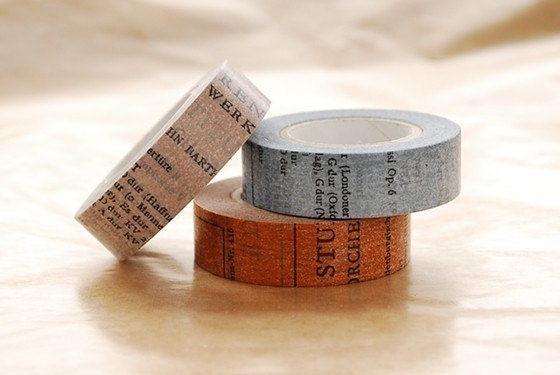 Japanese Washi Masking Tapes Set of 3 -  15mm Old Book for Packaging, Scrapbooking