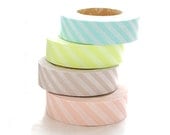 Discontinued-Candy Color Stripe ReMix Japanese Masking Tape Set of 4 for baby shower, invitation, party deco, packaging (15m Long, 50% more) - littlehappythings1