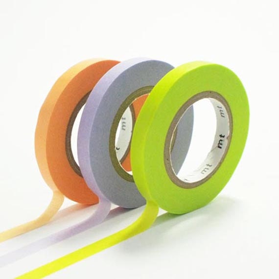 Japanese Washi Masking Tapes / 6mm Slim Apricot, Bright Green, and Violet (C) for Decorations, Gift Wrapping, Baby Shower, Weddings
