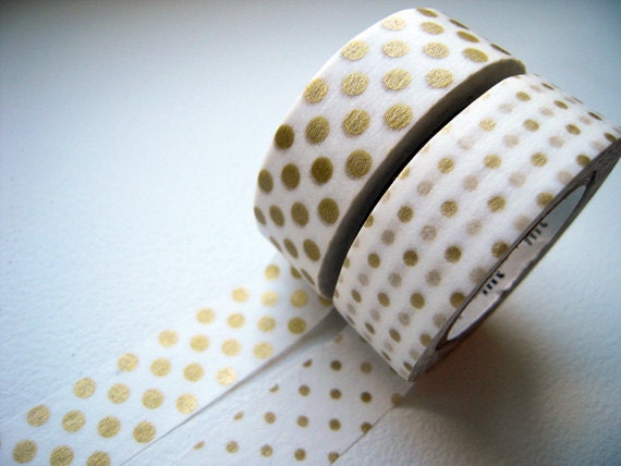 MT 2012 - Japanese Washi Masking Tapes / Big & Small Gold Polka Dots for packaging, party deco, card making
