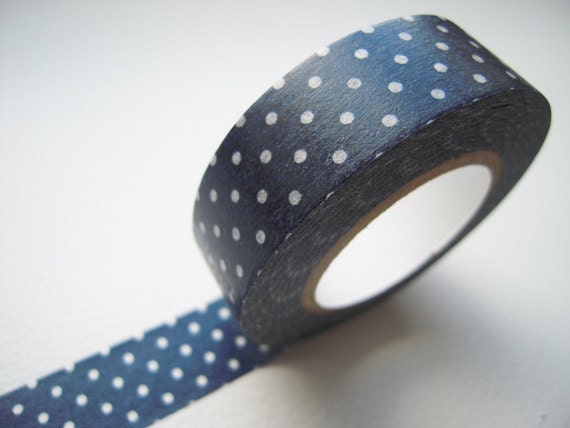 Japanese Washi Masking Tape Single Roll-Dark Blue Polka Dots
