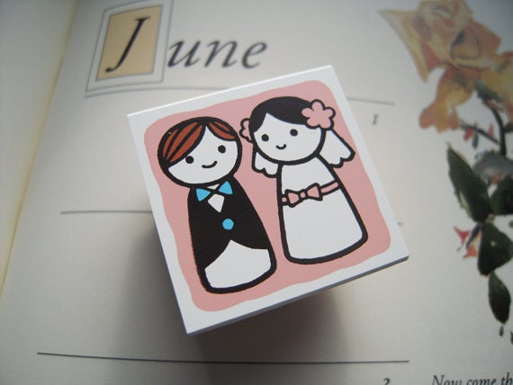 Pretty Japanese Bridal Rubber Stamp-Bloom & Bride for making your own Wedding Invitations, Scrapbooking, Party Favor Packaging